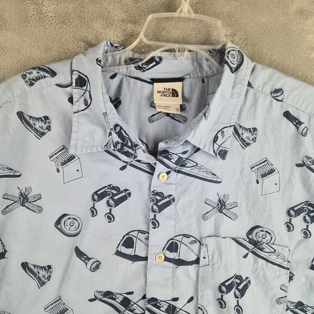 The North Face Campsite Shirt Mens XXL Blue Short Sleeve Outdoor Activity Print
